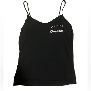 “ vacation forever “ black and pink tank top